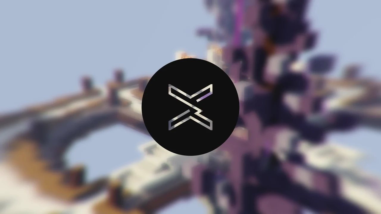 The Xcraft logo inside a black circle over a softly focused Minecraft scene